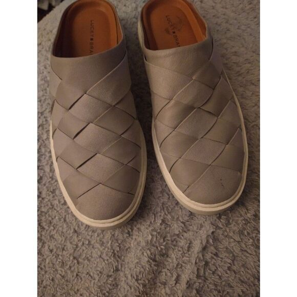 Lucky brand  leather braided size 8 Gray Slide On shoes Boho Comfy - Picture 7 of 9